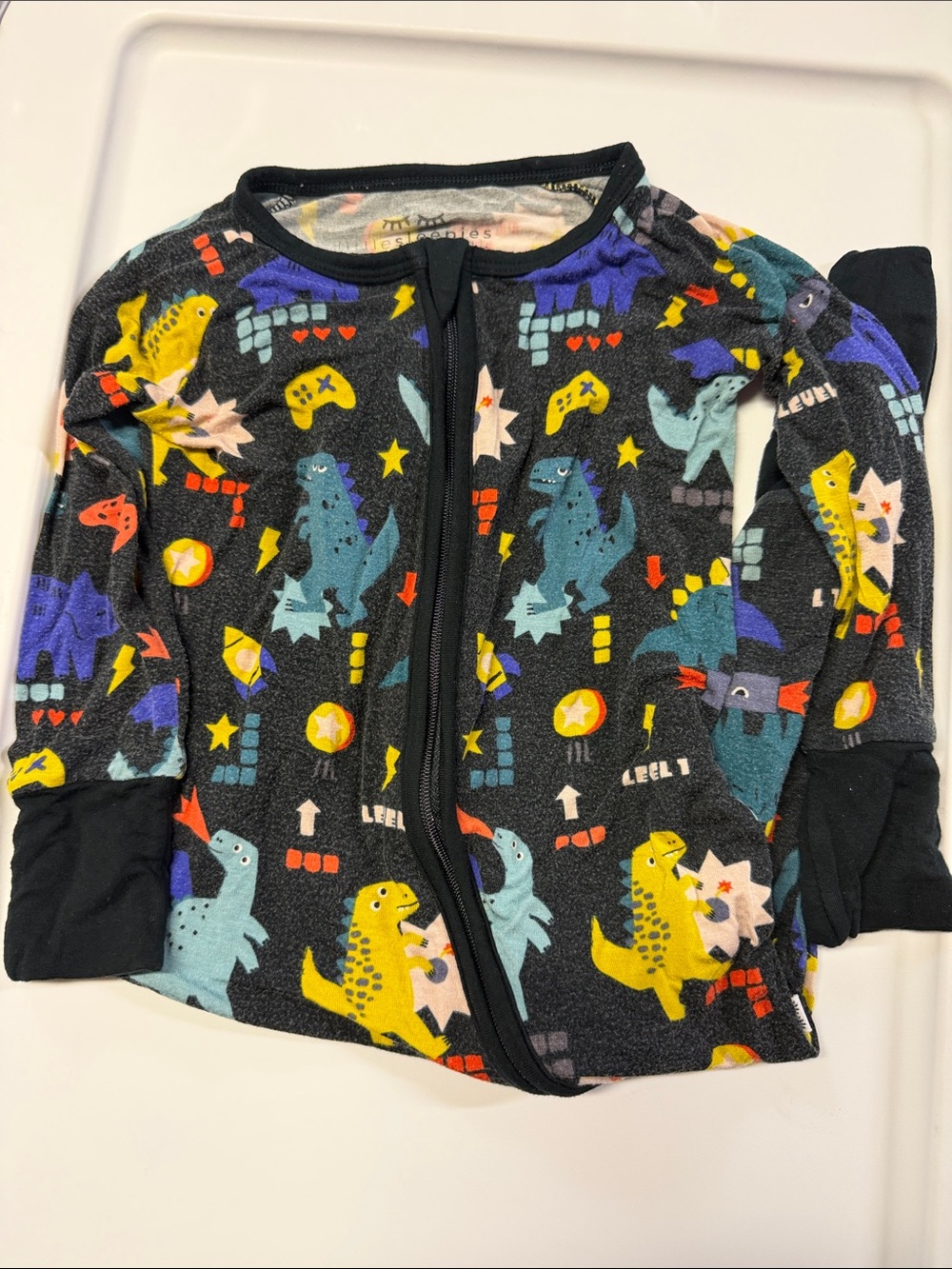 Little Sleepies 6-12 month Black Dino & Game Print Pajamas
